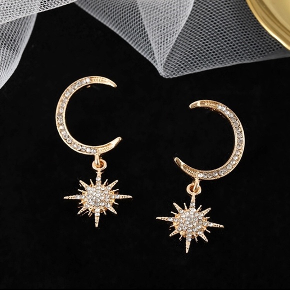 gem jewelry Jewelry - Gold crystal moon sun drop earrings